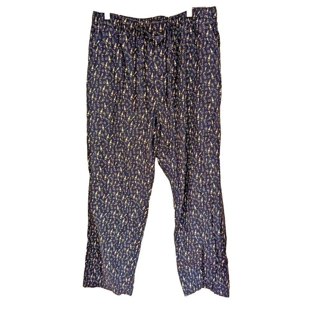 Banana Republic Pajama Pants Large Navy Blue Champagne Bottle Print Chic Cozy‎